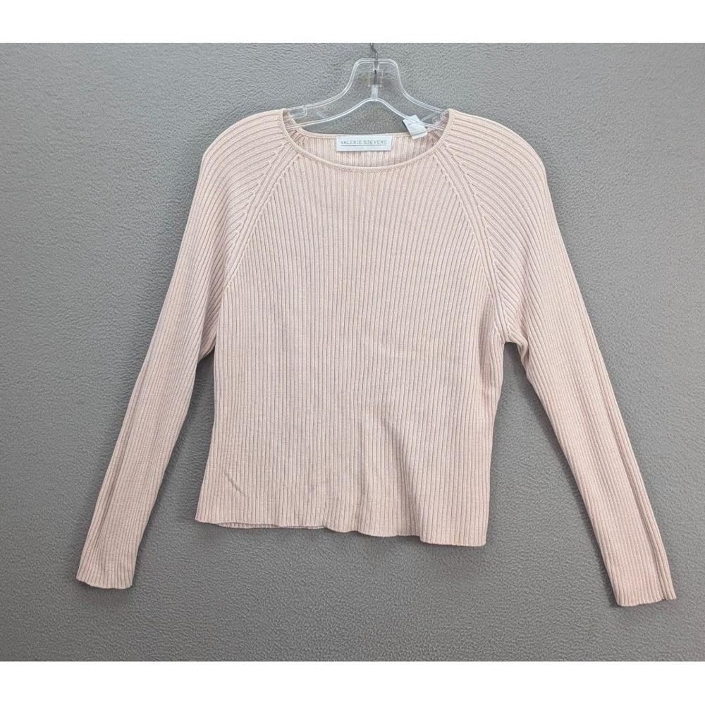 VALERIE STEVENS Sweater Womens Sz L Ribbed Knit Silk Blend Light Pink Minimalist - Picture 2 of 8